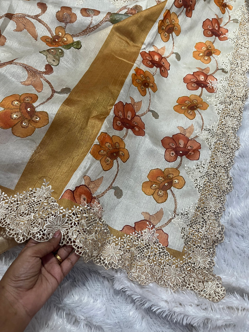 Designer lace work saree