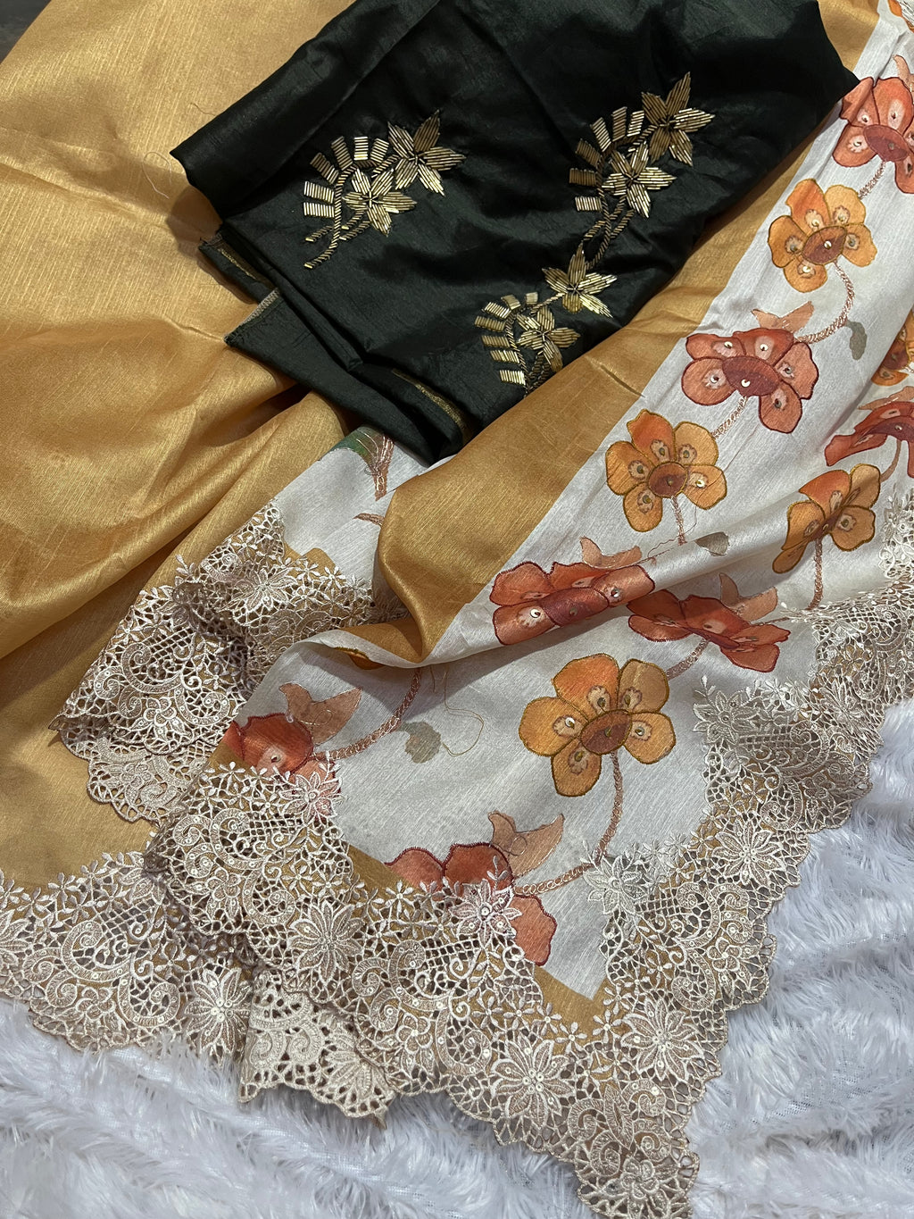 Designer lace work saree