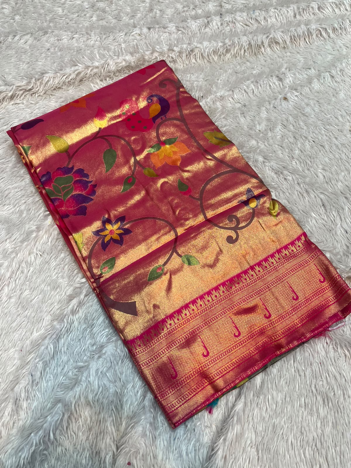 Pink tissue paithani ( code -101 )